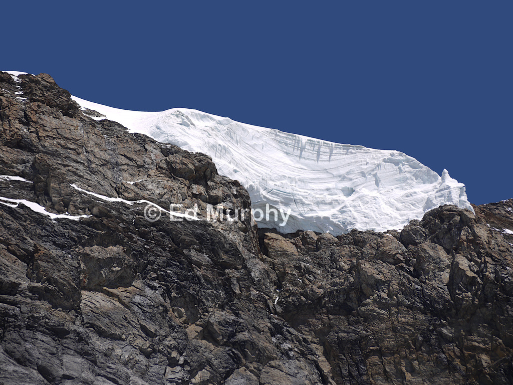 The Jungfrau's summit ice far above the Rottal Hut