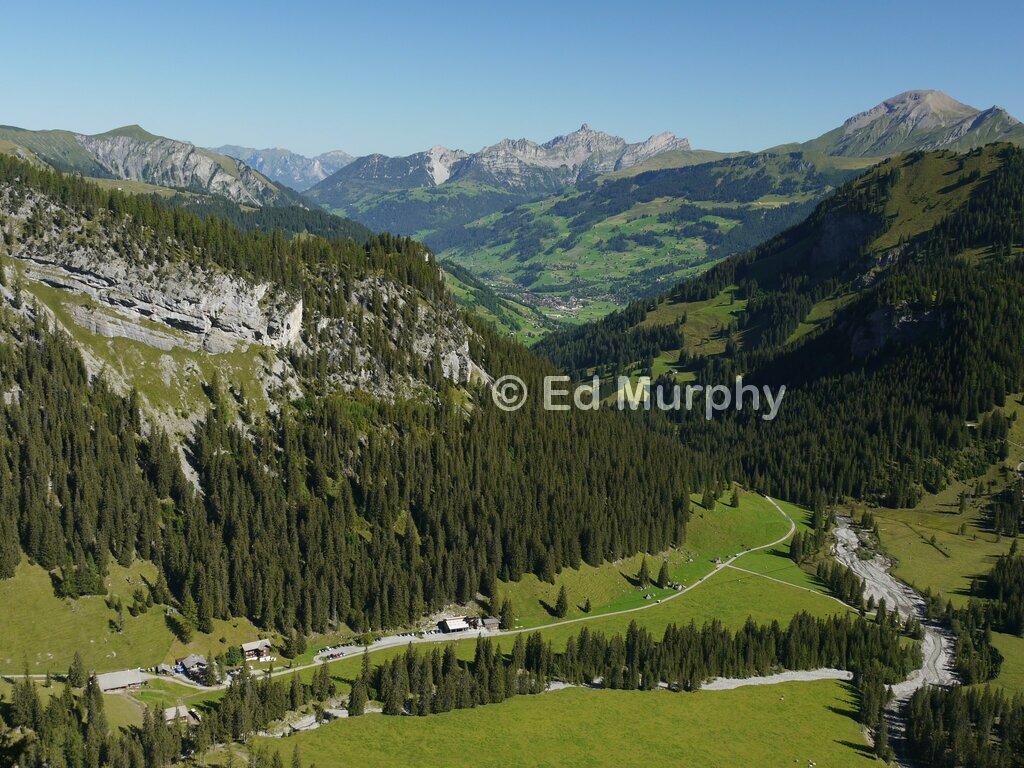Iffigenalp and distant Lenk from the Wildstrubel path