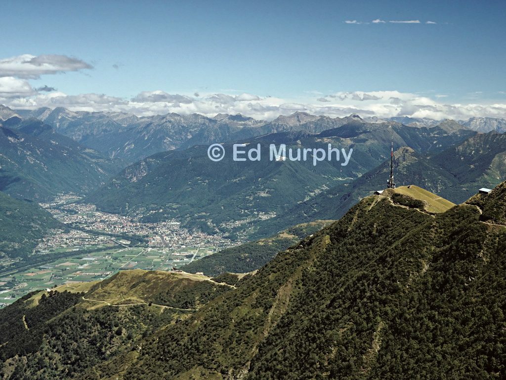 View down to Alpe Foppa and Bellinzona from Monte Tamaro
