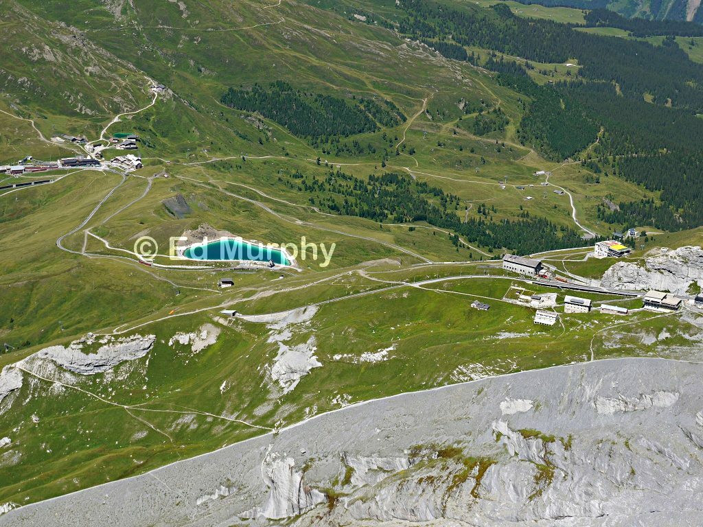Kleine Scheidegg (L) and Eigergletscher (R) stations from the Guggi Hut
