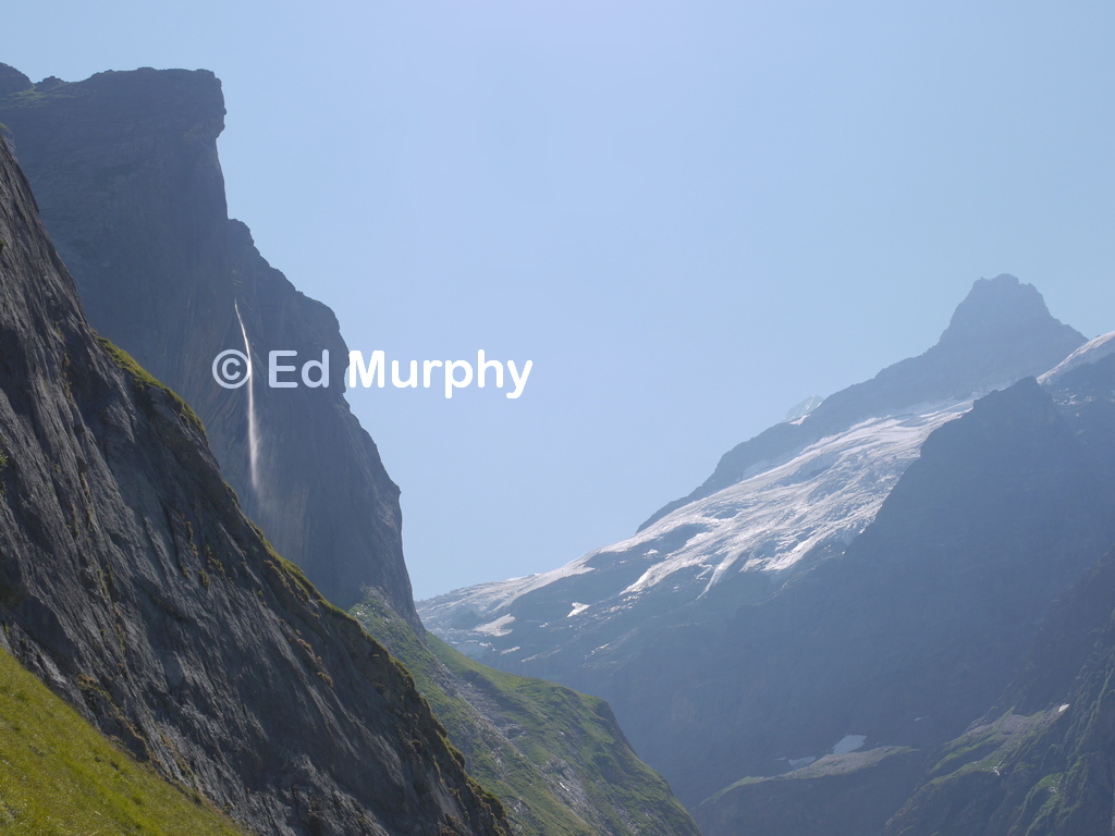 The Upper Grindelwald Glacier's gorge in morning sunshine