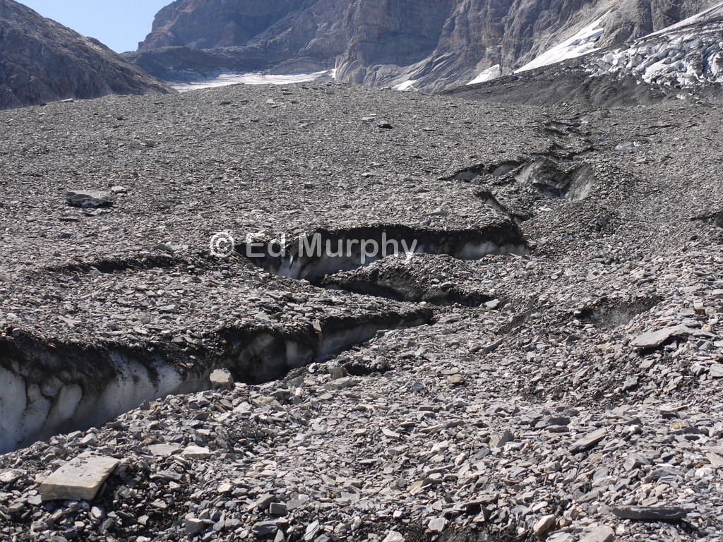 The rubble-covered lower stretches of the Lötschen Glacier