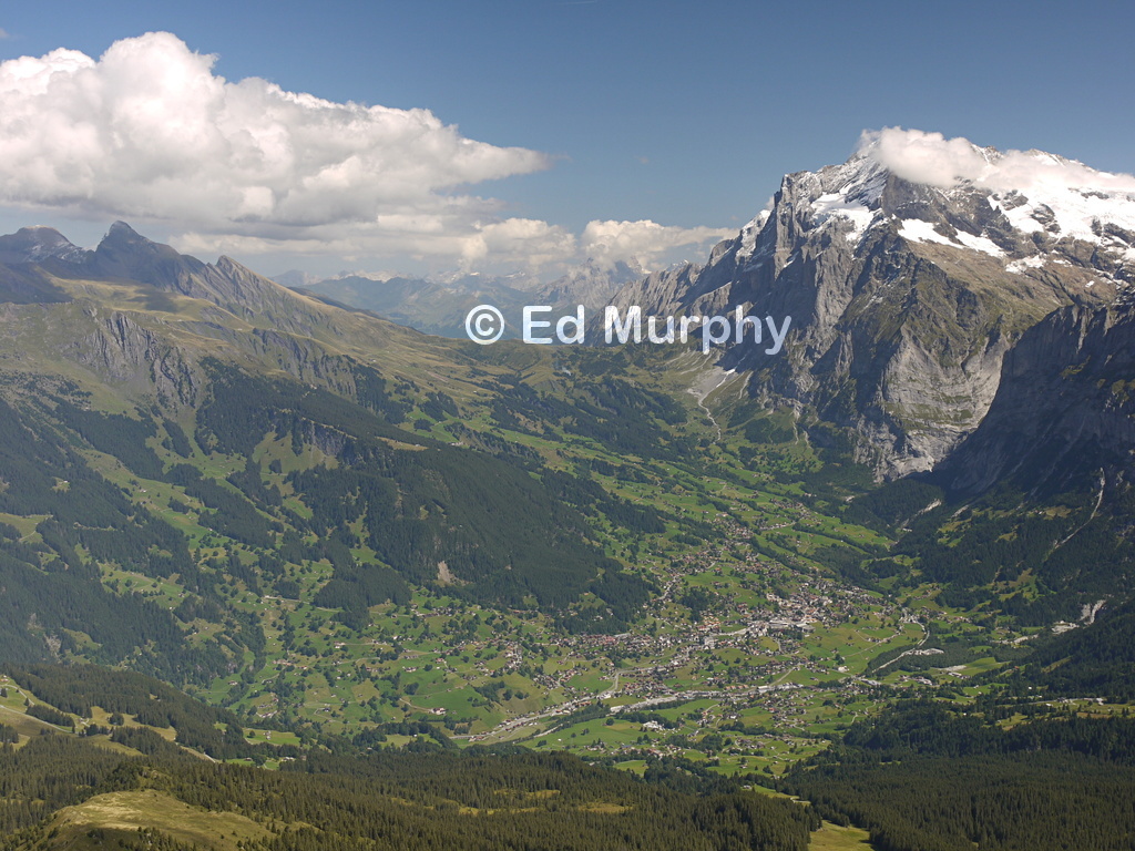 Grindelwald and the Wetterhorn from the Tschuggen summit
