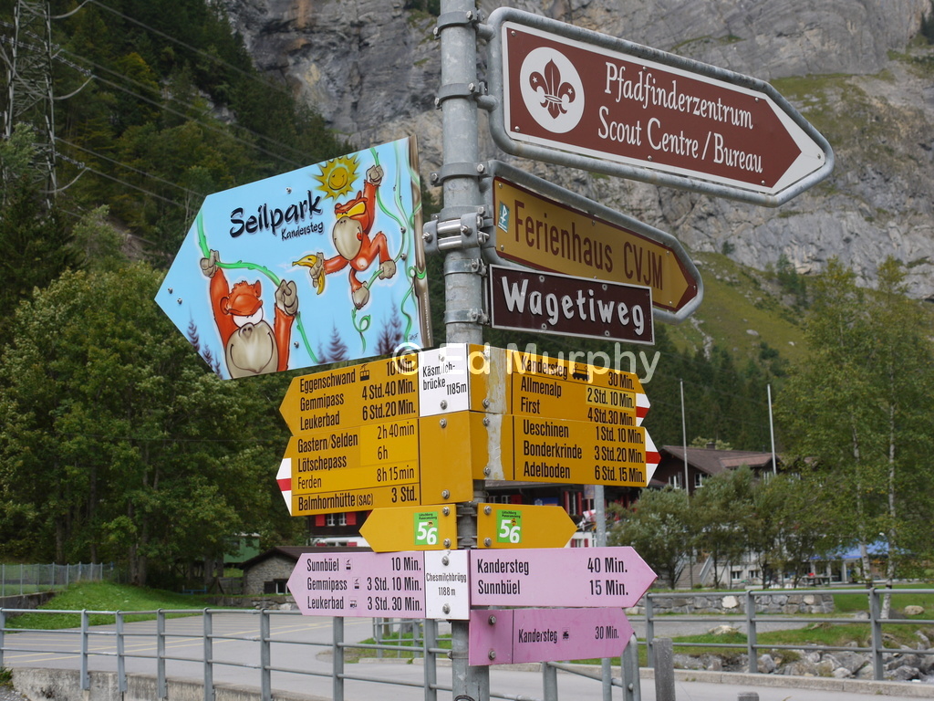 A busy signpost in Kandersteg