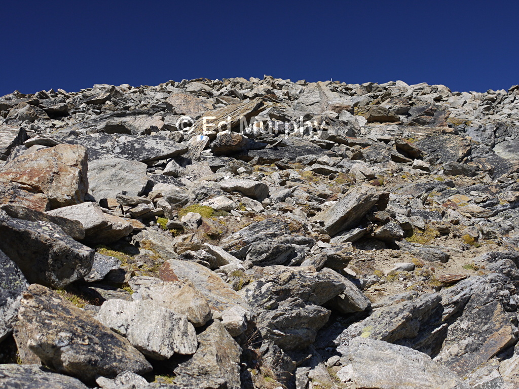 Typical terrain below the summit of the Almagellerhorn