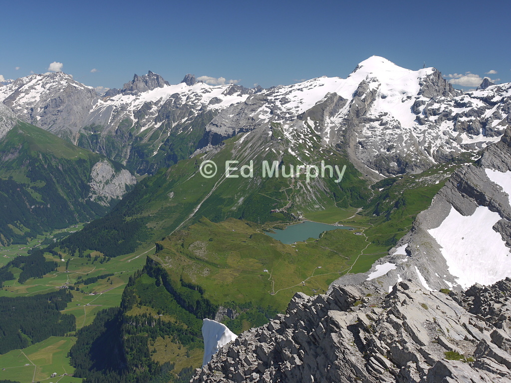 The Trübsee and the Titlis from the summit of the Hutstock