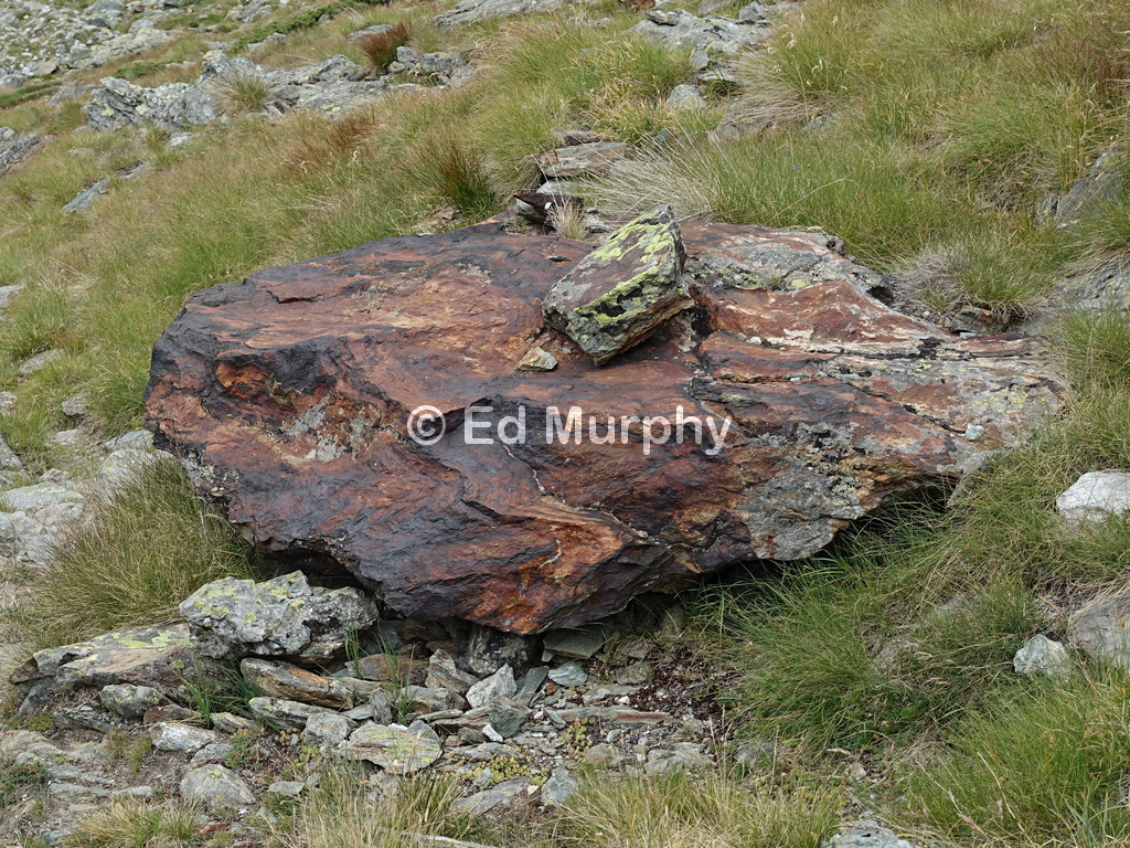 Rusty boulder on the path to the Col de Tsarmine