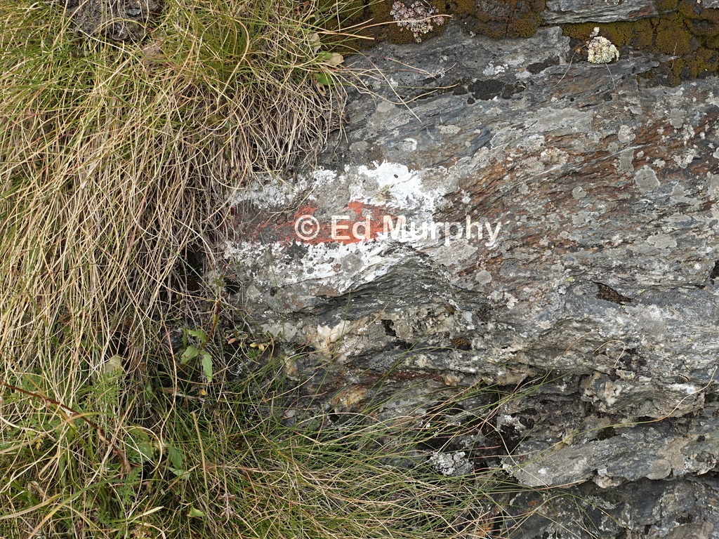 One of a few faded markings remaining on the path to the Col de Tsarmine