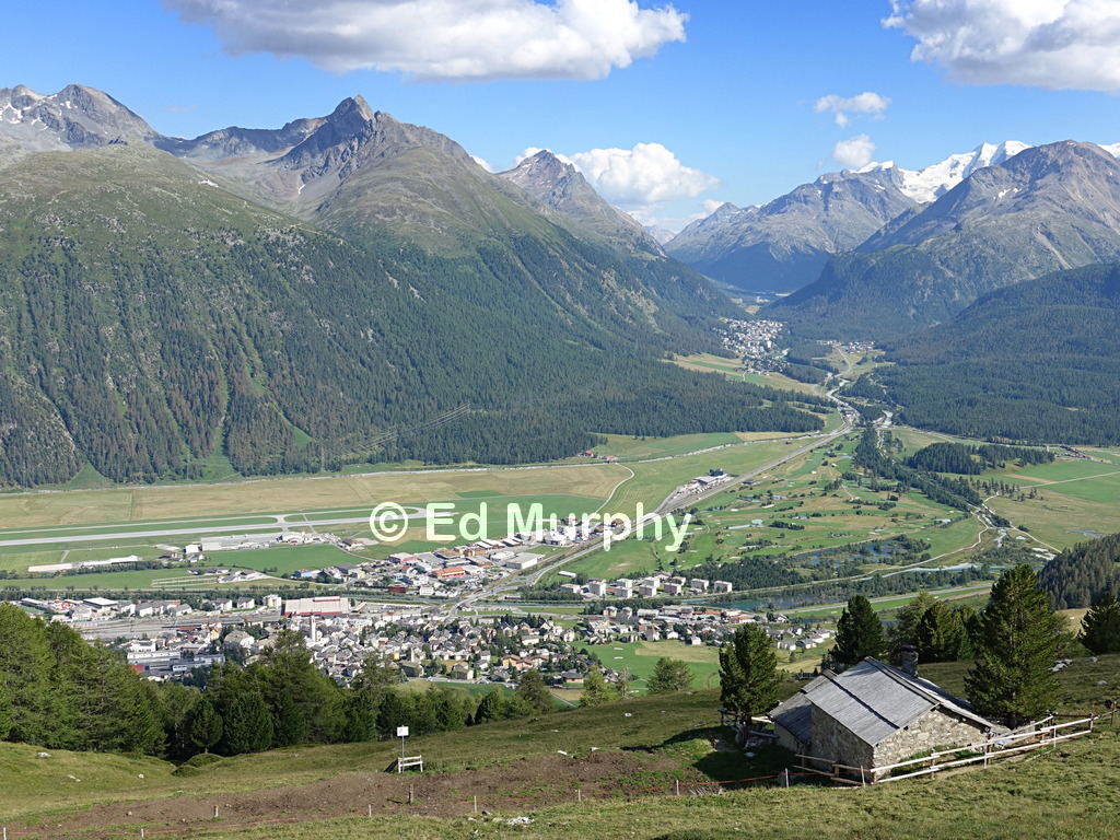 Samedan and the Bernina Valley seen from Alp Muntatsch