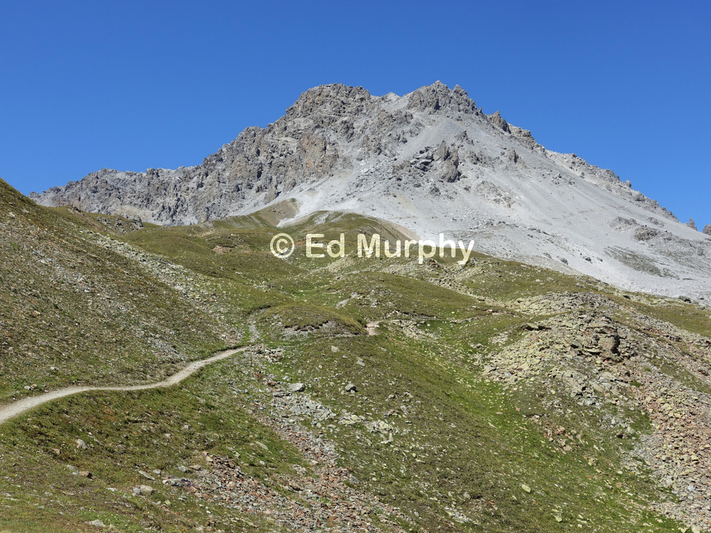 Piz Umbrail and the track from the Umbrail Road Pass