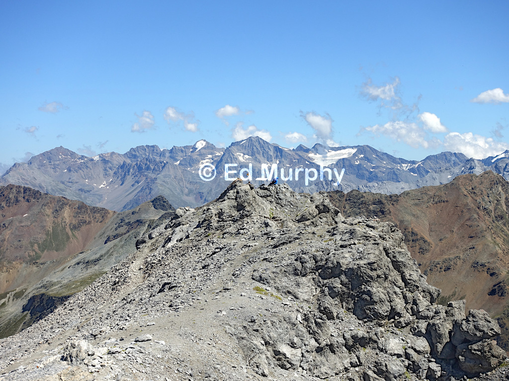 Piz Umbrail's summit and a backdrop of the northern Stelvio peaks