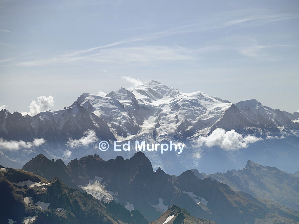 Mont Blanc above the Chamonix Valley's haze