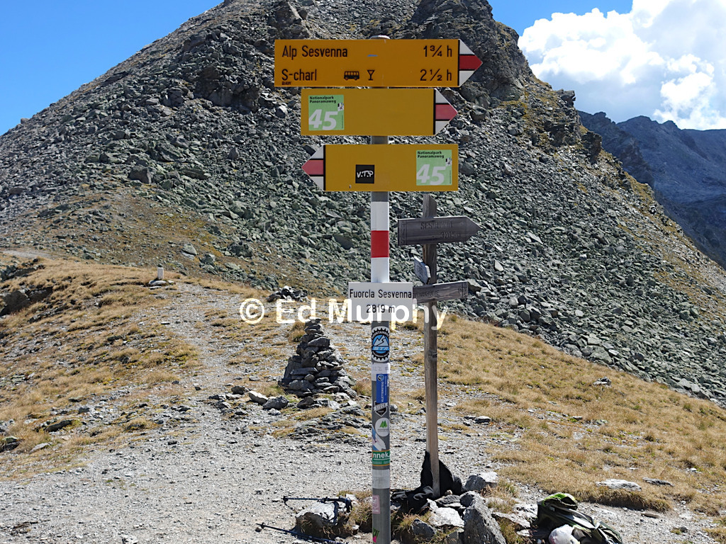 The Fuorcla Sesvenna pass between S-charl and Slingia in South Tyrol
